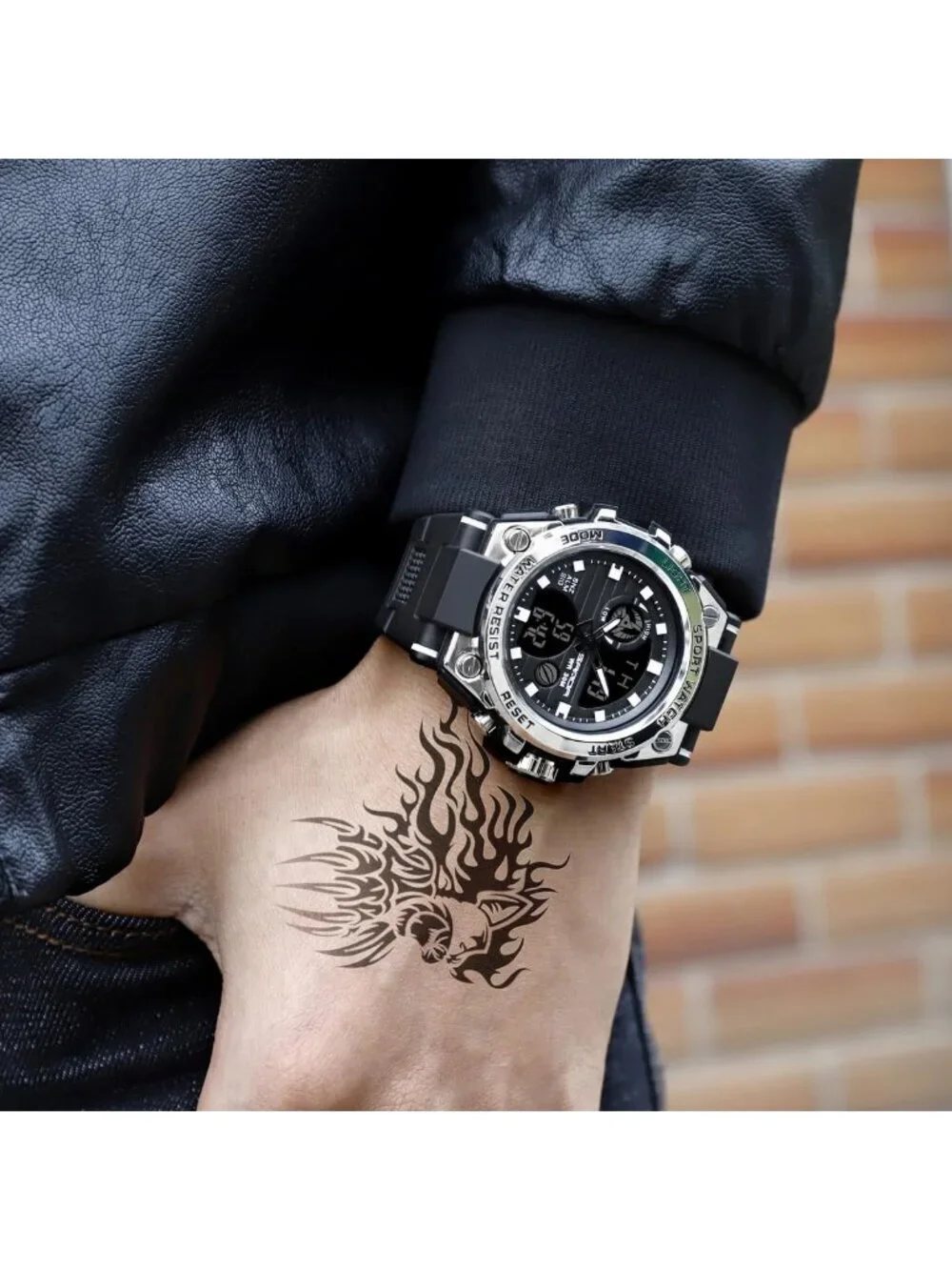 Men's Silver Analog Quartz Sports Waterproof Military Tactical LED Digital Watch